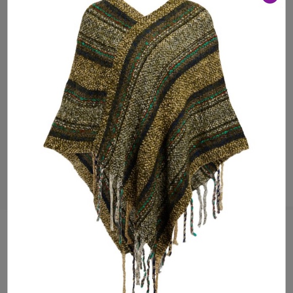 BOHO STYLE STRIPE FRINGED-TRIM PONCHO - Picture 2 of 4